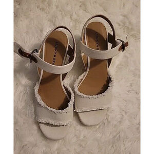 Lucky Brand Morah Espadrille Wedge Heel Sandals Beige Cream 3” Wedge Sz 7.5